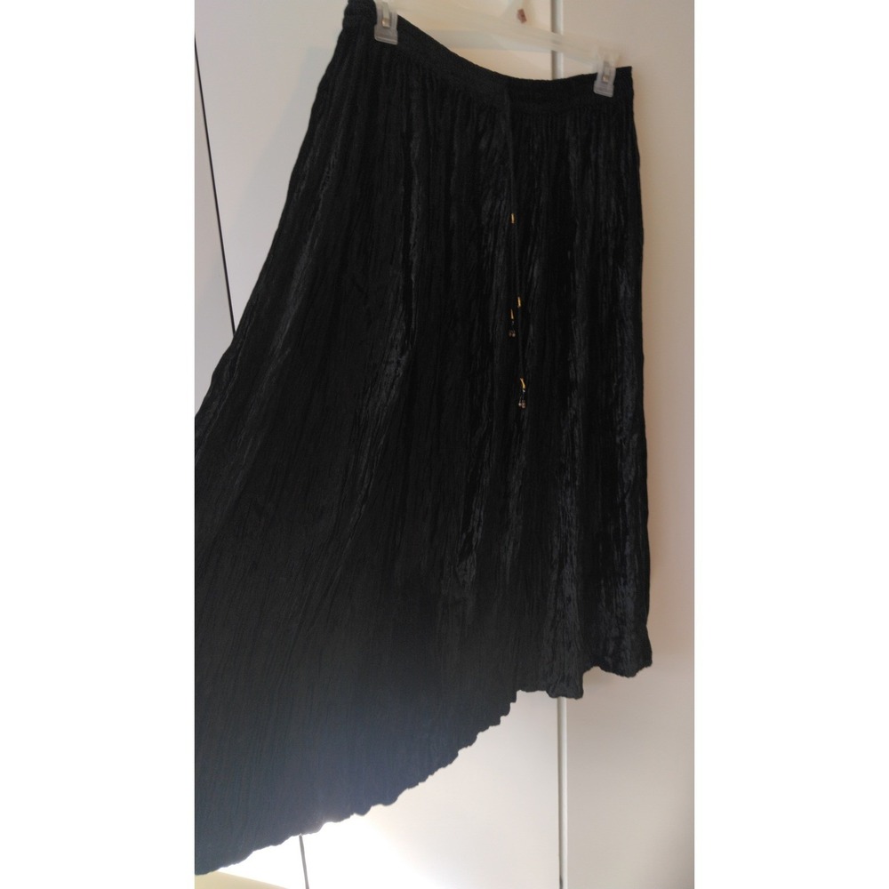 Y2K Womens Crushed Velvet Maxi Skirt Size 14 Black Flowy Goth Witchy Grunge Vtg